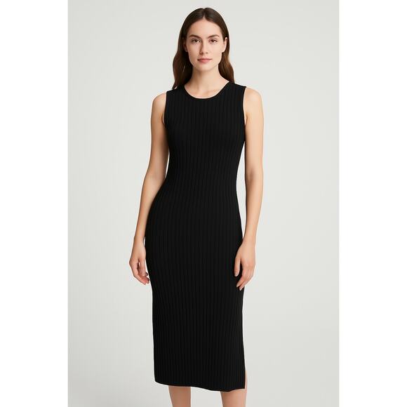 C by Bloomingdale’s 100% Cashmere Ribbed Tank Dress in Black - Picture 1 of 10